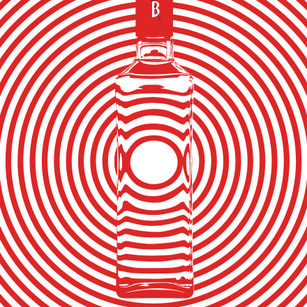 Creative design for Beefeater bottle with red stripes
